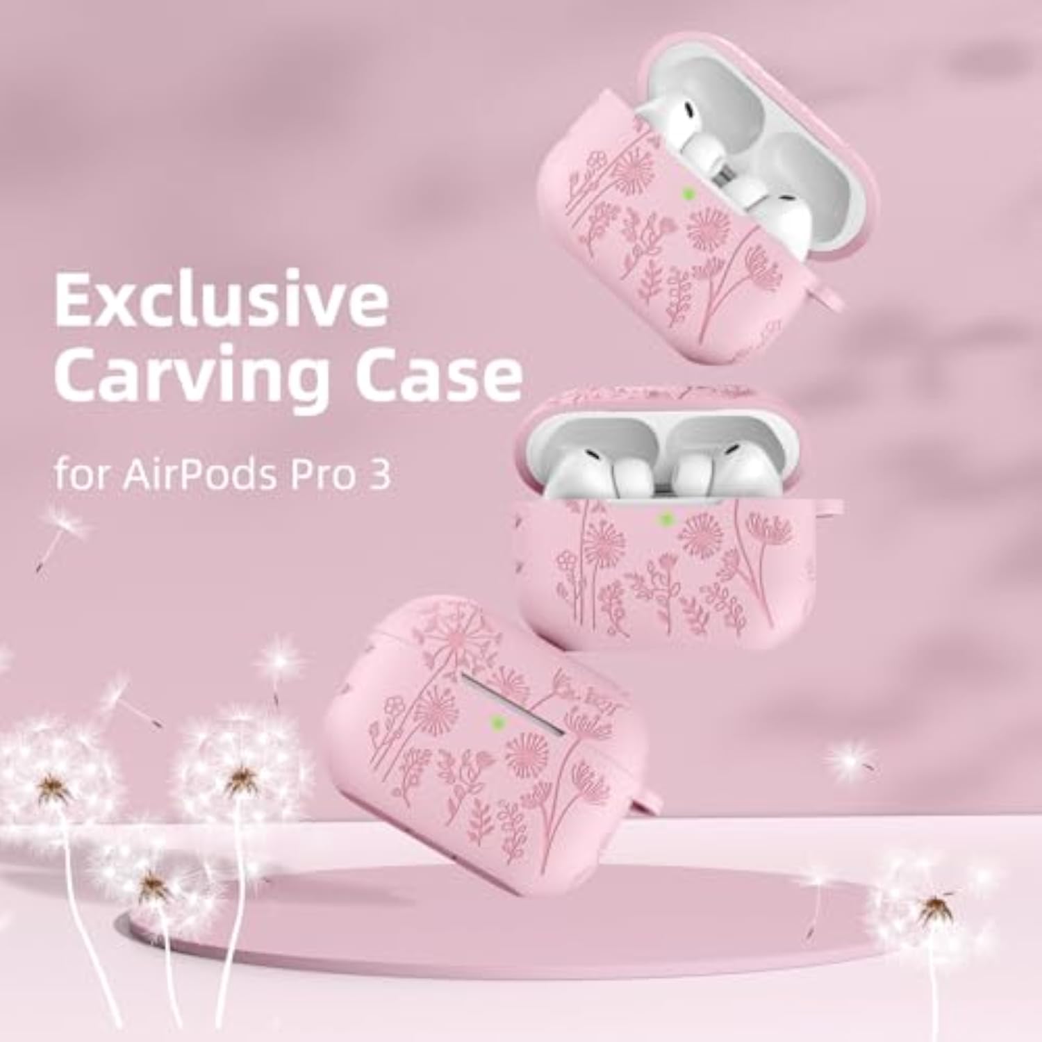 AirPods Pro 3 Case with Cleaner Kit & Keychain, Pink - Engraved Silicone Protective Case