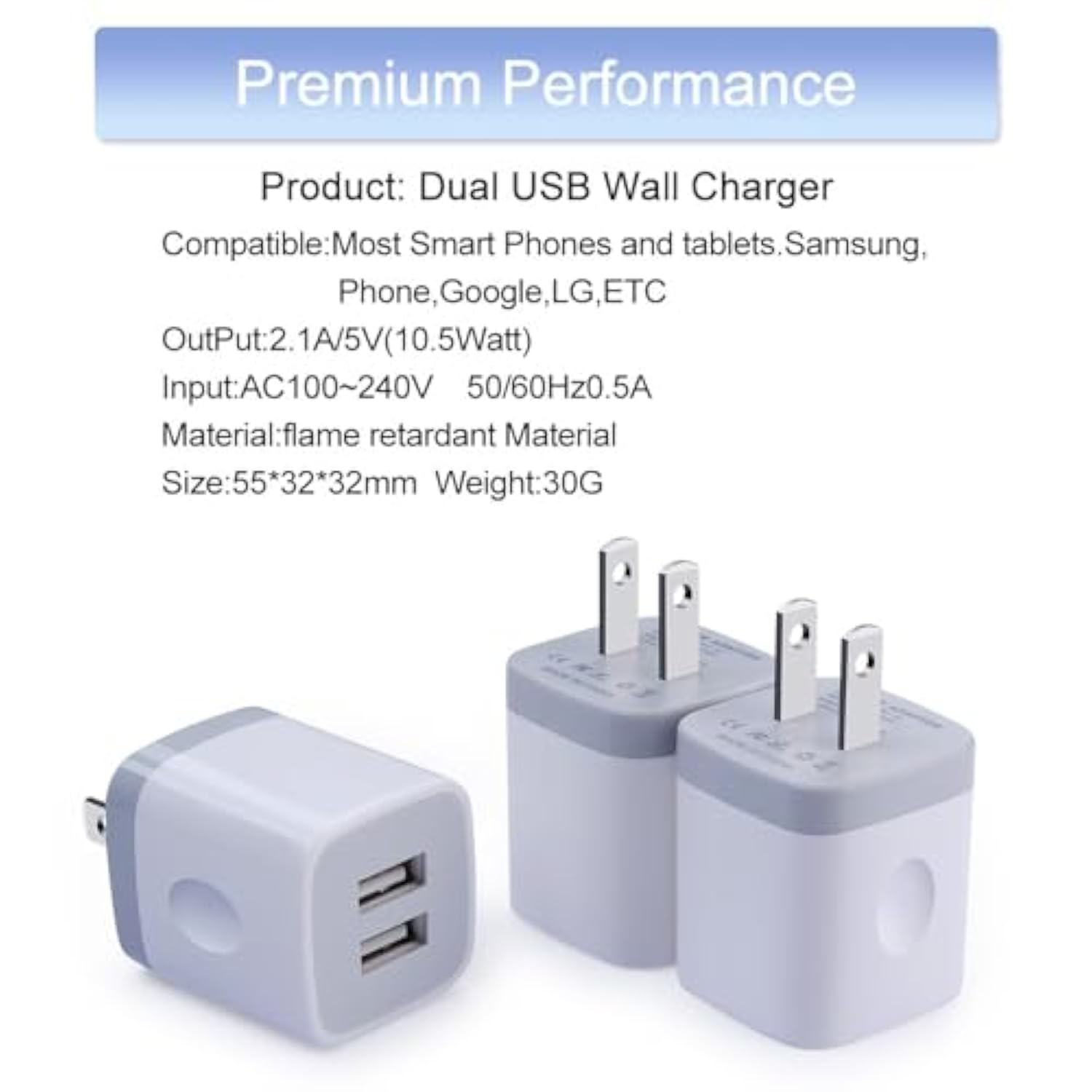 Usb Wall Charger, Charging Adapter 3Pack 2.1A Dual Port Usb Wall Charging Plug Block Head Box Travel Charger Cube Compatible Iphone 16 15 14 13 12 11 Pro Max Xs Xr 8 Plus,Pad,Pod,Samsung,Android Phone