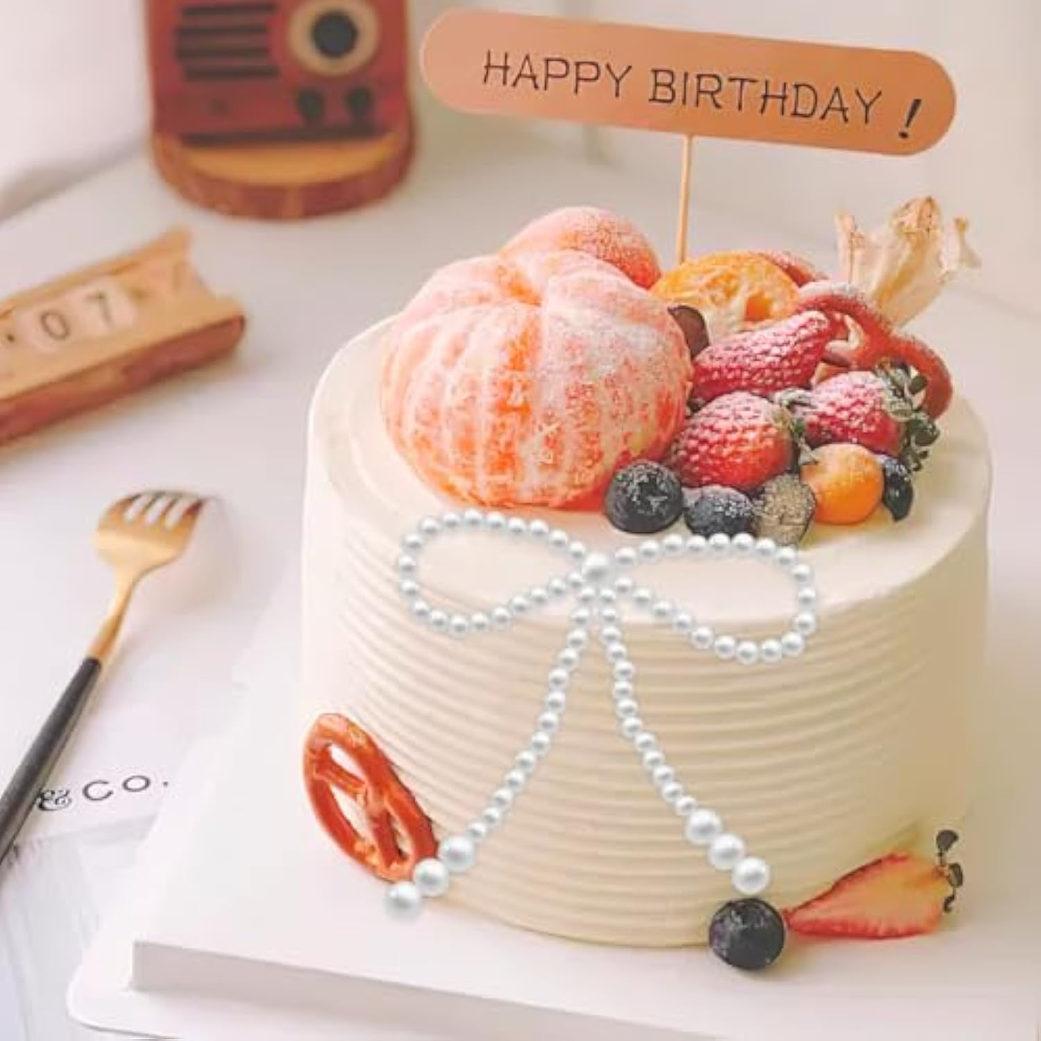 10 Pcs Pearl Bow Cake Toppers, 4.3X3.9 Inches White Pearl Beaded Cake Decorations, Large And Small Pearls, Elegant Cupcake Toppers For Weddings, Birthday, Valentines Day And Baby Shower Party Supplies