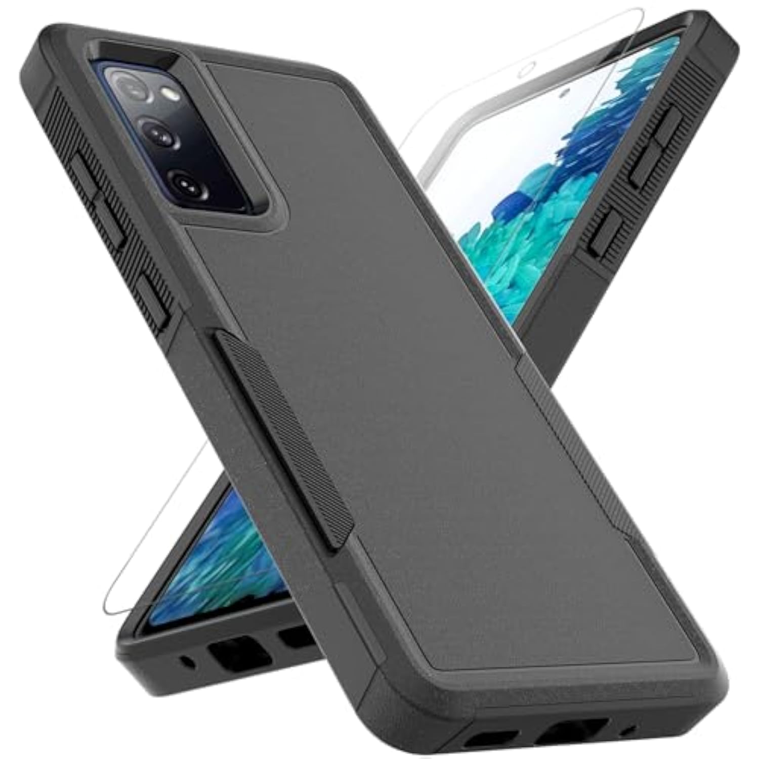 Rugged Dual Layer Shockproof Case with Screen Protector for Samsung S20 FE Black