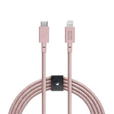 Native Union Belt Cable USB-C to Lightning - 10ft Ultra-Strong Reinforced Cable [MFi Certified] for iPhone 14, Phone 14 Plus, iPhone 14 Pro, iPhone 14 Pro Max, iPhone 13 and Earlier (Rose)