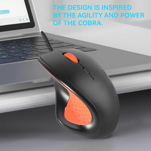 Wired Office Mouse, Ergonomic Design, Anti-Slip Silicone Grip, 600/1000/1600 Dpi Adjustable, 5Ft Cable, Compatible With Multiple Systems, For Office, School, Home (Black)