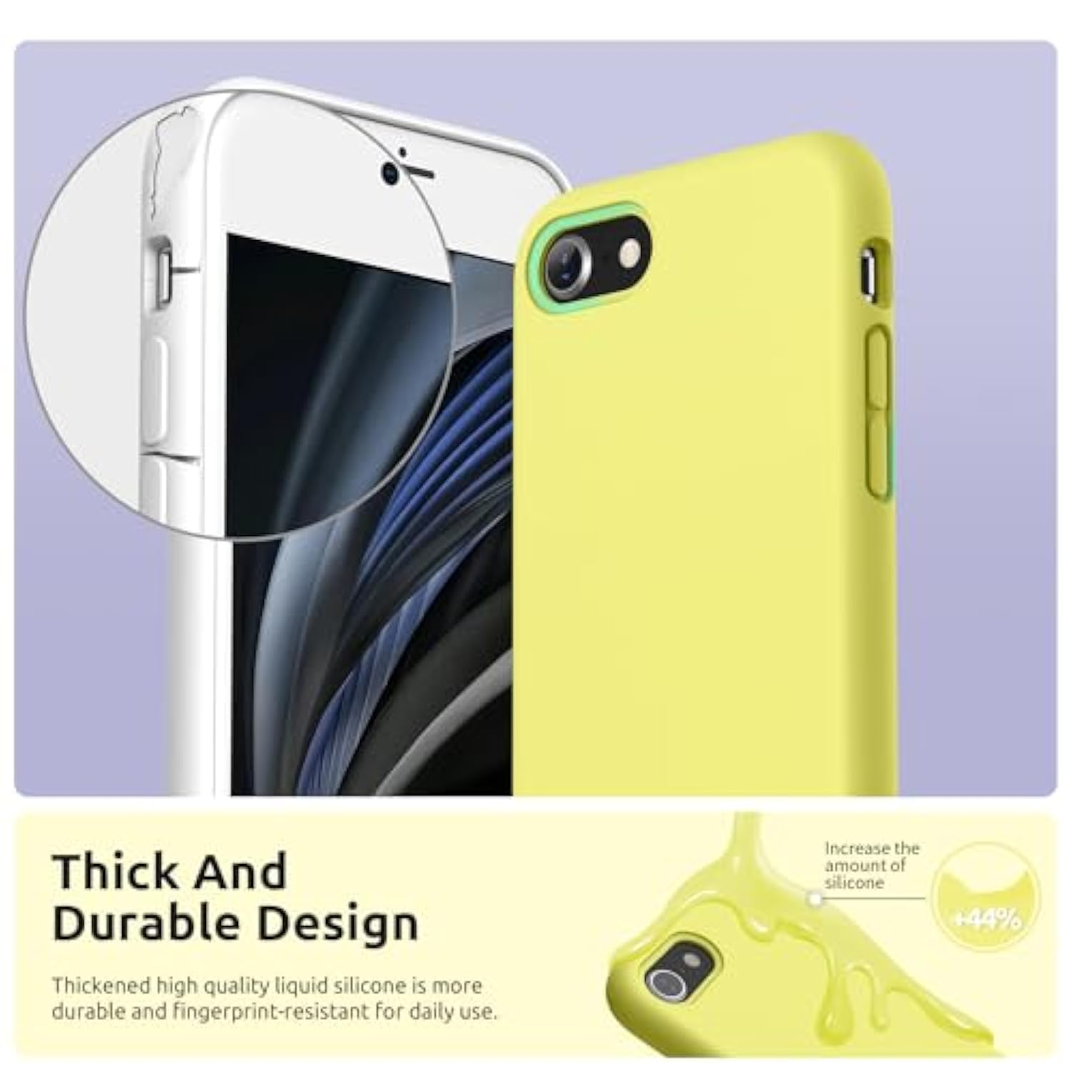 Designed For Iphone Se Case, Iphone 8 Case, Iphone 7 Case, Liquid Silicone Phone Case For Iphone Se 3Rd 2Nd Se 2022 Se 2020, Yellow