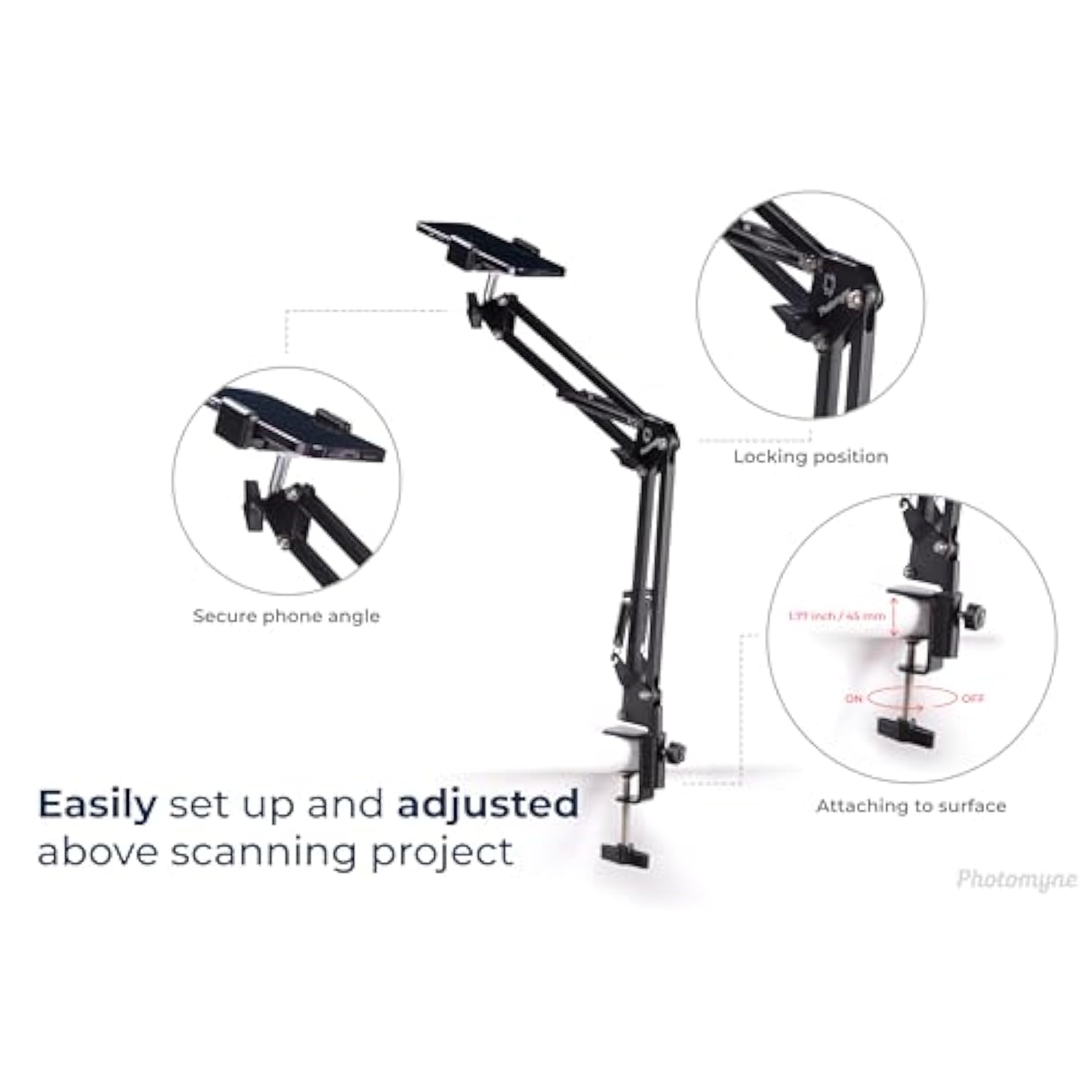 Sturdy Flexible Phone Holder with Clamp for Desk, Office, Kitchen - Black