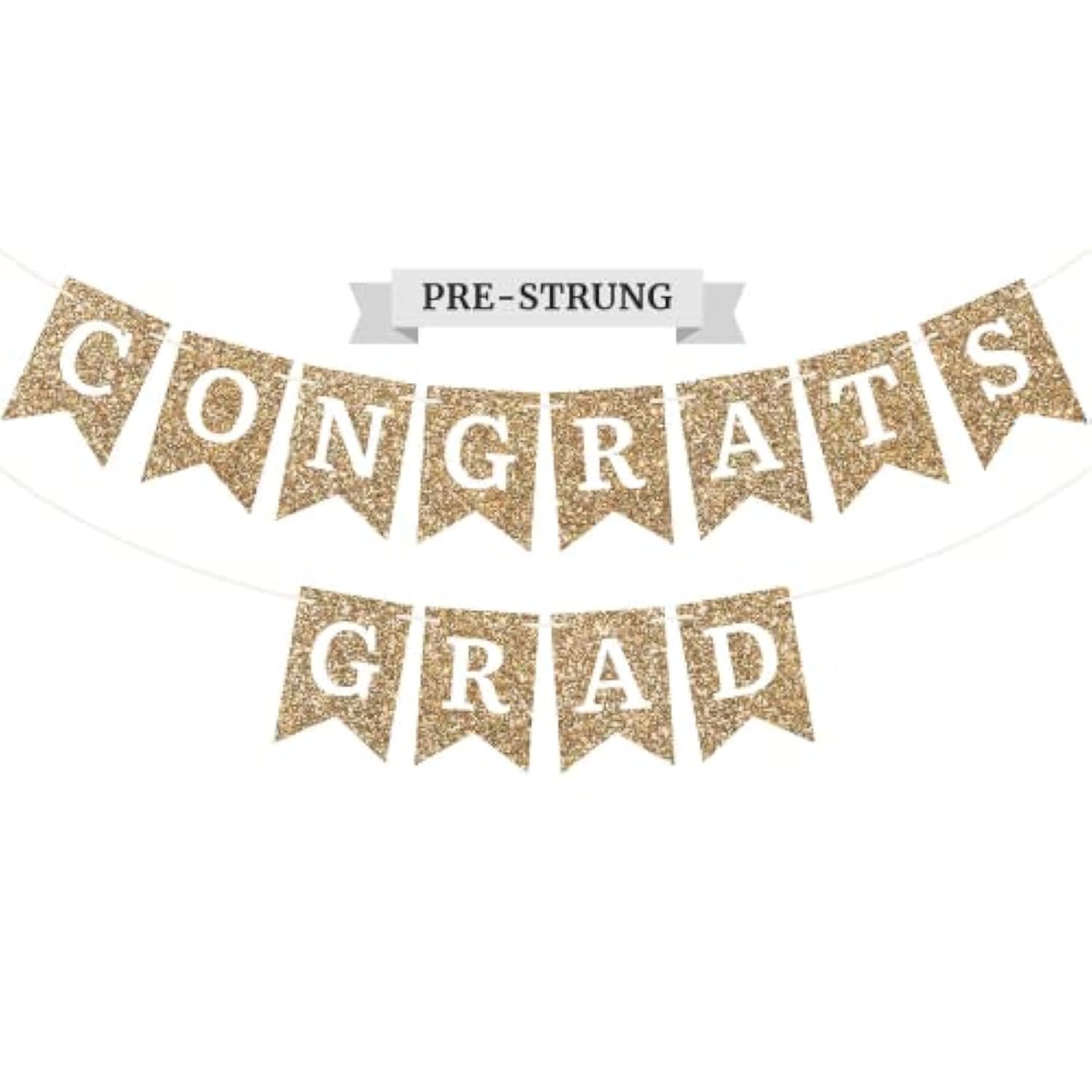 Pre-Strung Congrats Grad Banner - No Diy - Gold Glitter Graduation Party Banner - Pre-Strung Garland On 6 Ft Strand - Gold Grad Congrats Class Of 2025 Party Decorations & Decor. Did We Mention No Diy