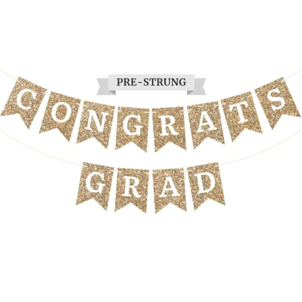Pre-Strung Congrats Grad Banner - No Diy - Gold Glitter Graduation Party Banner - Pre-Strung Garland On 6 Ft Strand - Gold Grad Congrats Class Of 2025 Party Decorations & Decor. Did We Mention No Diy