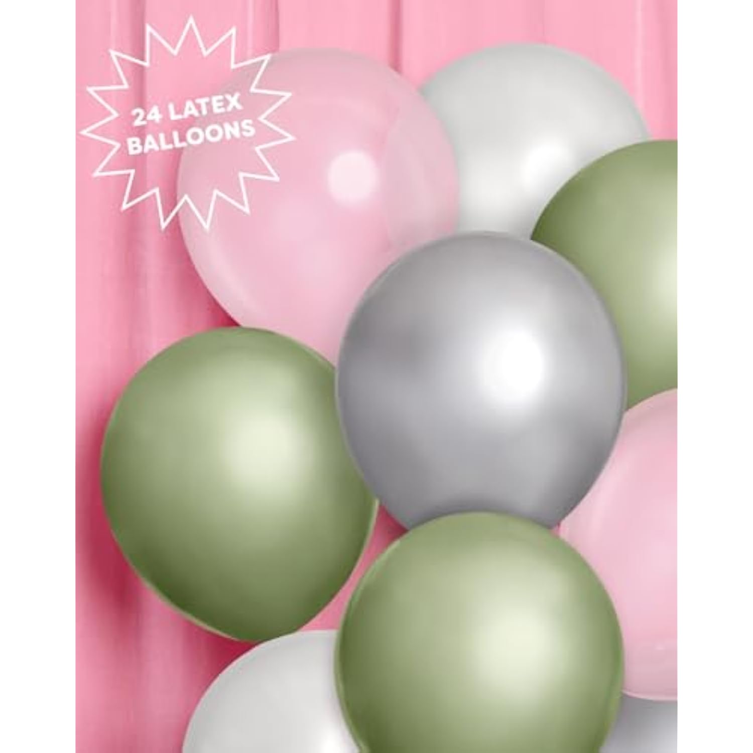 Metallic Sage Green Balloons - 24 Pk, 12" | Silver Birthday Decorations, Chrome Bachelorette Party Decor, Bday Supplies, Graduation Accessory