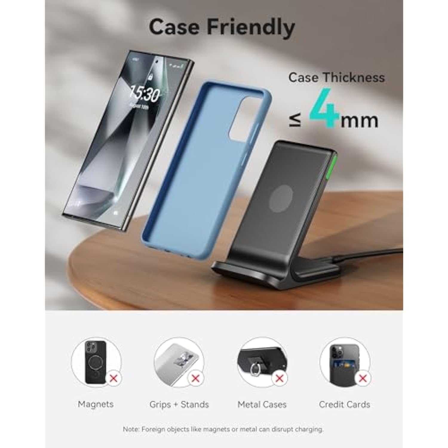 Wireless Charger, 15W Fast Qi Certified Wireless Charging Station With Sleep-Friendly Adaptive Light Compatible With 16 15 14 13 Pro Xs 8 Plus Samsung Galaxy S25 S24 S23 Note 20 Google Etc