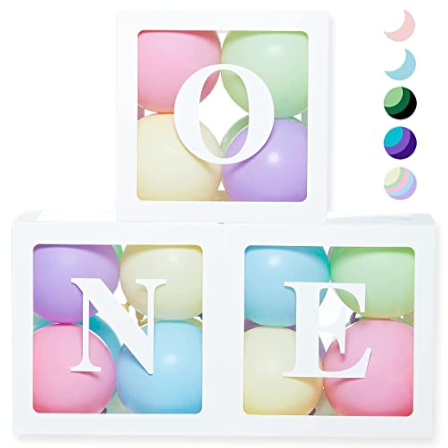 One Boxes For 1St Birthday With 24 Balloons For 1 Year Old Party - Baby First Birthday Decorations Clear Cube Blocks 'One' Letters As Cake Smash Photoshoot Props In Pastels Rainbow Unicorn Theme