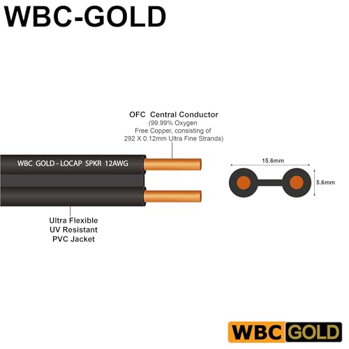 10 Foot WBC-GOLD-LOCAP-SPKR-12 AWG - Low-Capacitance - Low-Inductance - High Purity OFC - Audiophile HiFi Speaker Cable Pair with Eminence Gold