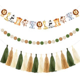 3 Pcs Jungle Safari Animal Banners Wild Animal Birthday Party Decorations Woodland Wildlife Theme Banner Felt Ball Tassel Garland For Zoo Safari Birthday Decor Baby Shower Supplies