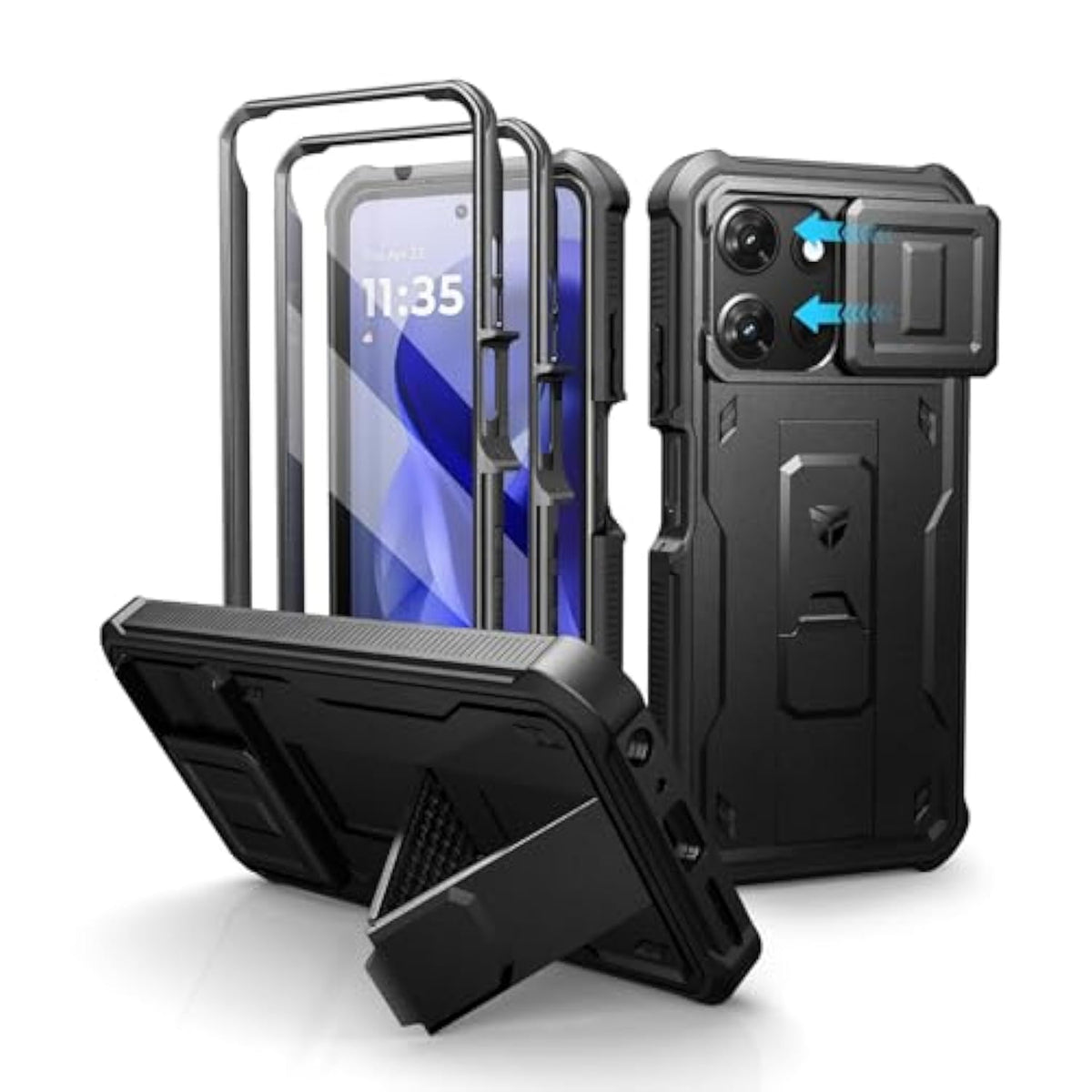 For Motorola Moto G-Power-5G-2025 Case, [2 Front Frame] [Built-In Magnetic Slide Camera Cover & Kickstand] Heavy Duty Protection Shockproof Phone Case With Screen Protector, 6.8 Inch Black
