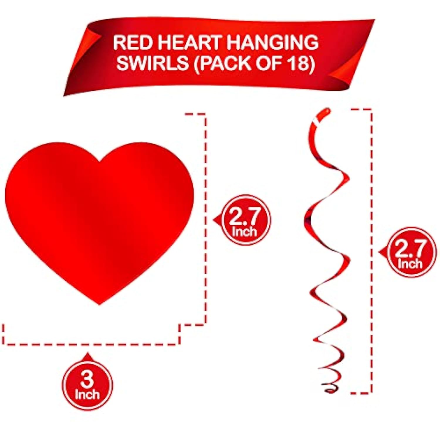 Red Hanging Heart Decorations - Pack Of 18, No Diy | Red Foil Heart Swirls Decorations For Hanging Hearts Decorations | Romantic Decorations Special Night | Happy Anniversary Decorations