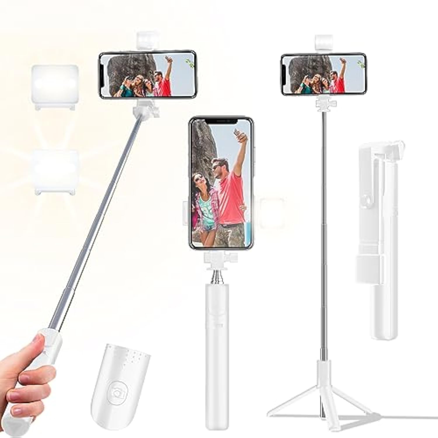 40in Selfie Stick Tripod with Wireless Remote and Light, Portable for Phones