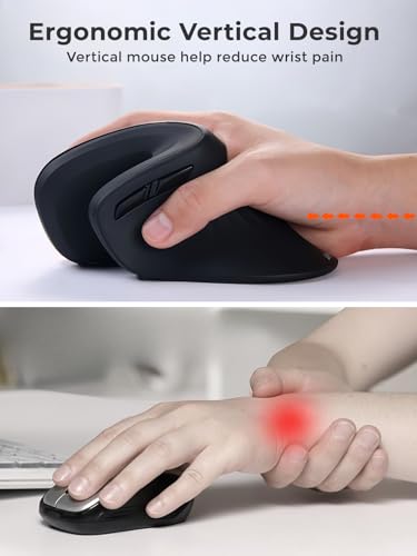 Ergonomic Vertical Wireless Mouse, 2.4G Optical Vertical Mouse With Ergo Design For Comfort And Reduced Wrist Strain,3 Adjustable Dpi Levels With 6 Buttons, Computer Mice For Laptop, Desktop Pc