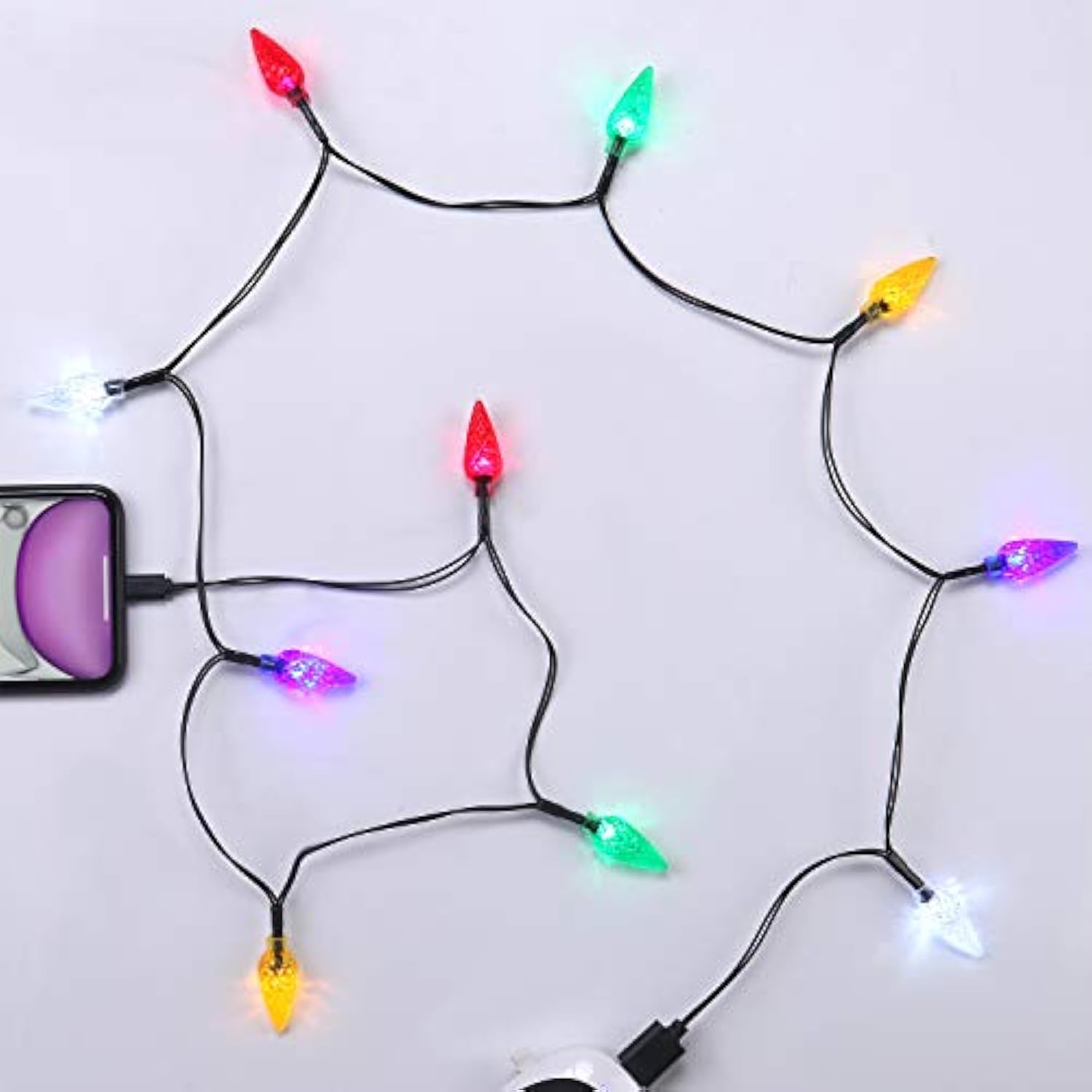 Led Christmas Light Phone Charger Cord Usb Charging Cable Gift For Phone 14/13/12/11 Pro/Xs/Xs Max/Xr/X/8 Plus/ 8/7 Plus/7S Plus/6S/6/5S/5C/5Pad With 10 Lights Christmas Decorations (Black)