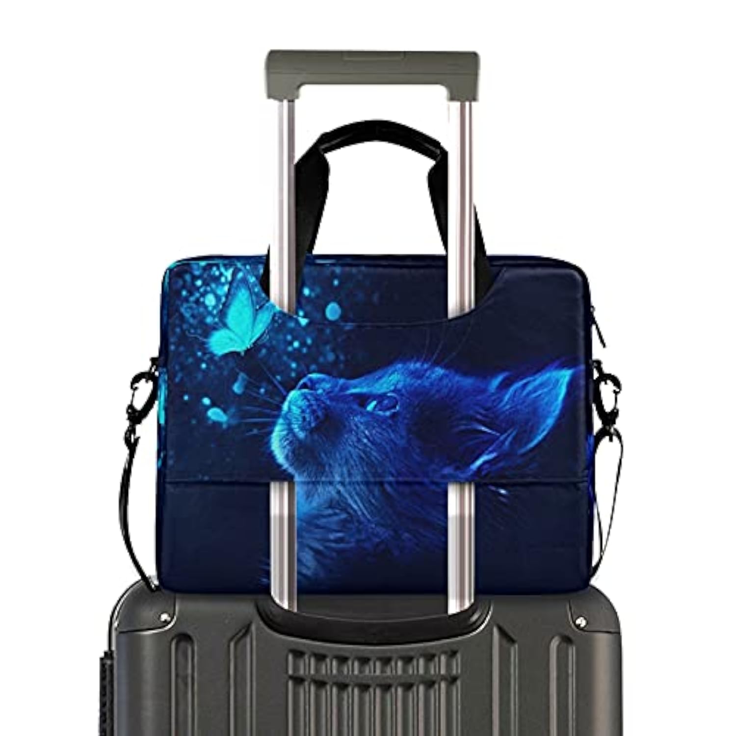 Cat Butterfly Light Blue Laptop Messenger Bag Case Sleeve Briefcase For Men Women