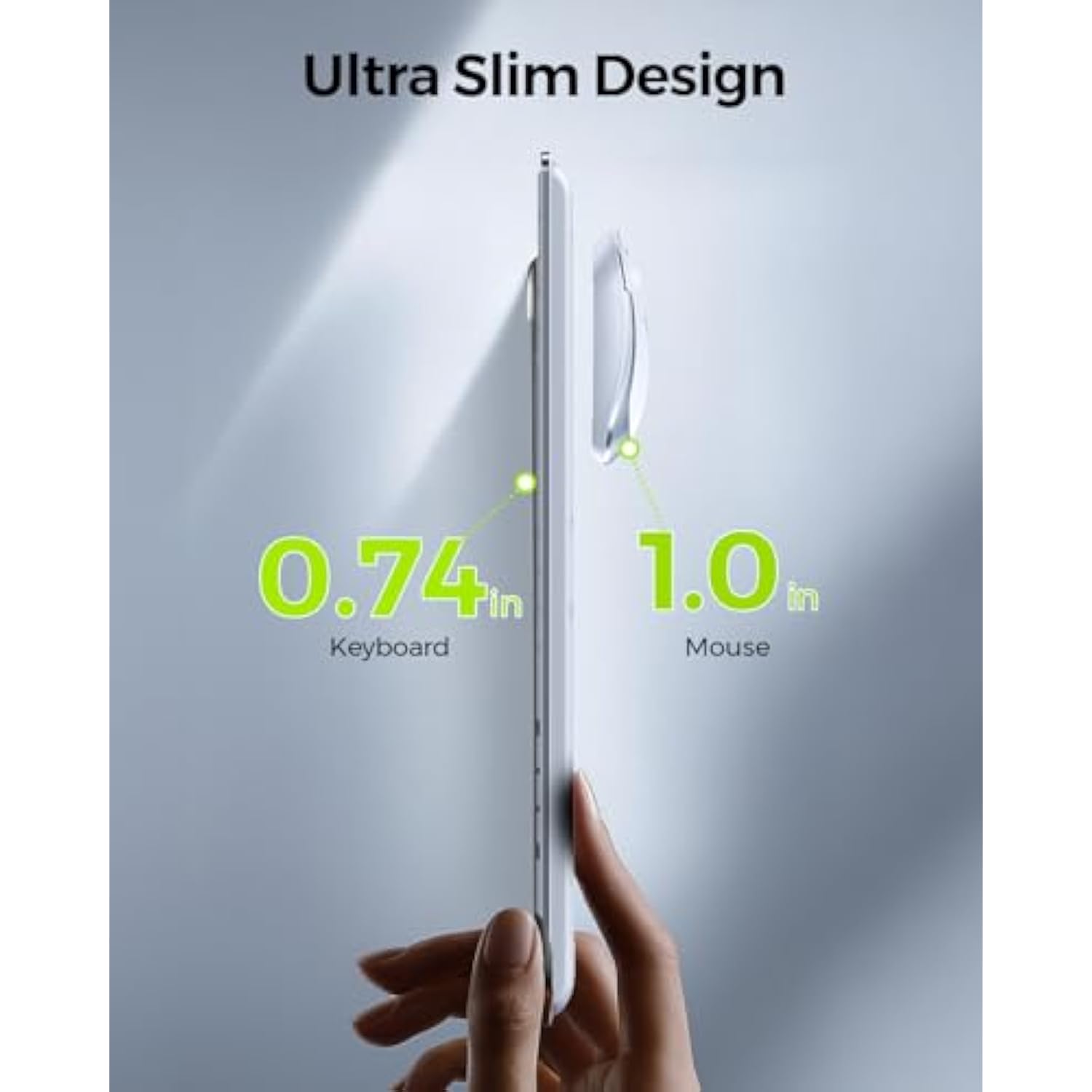 Wireless Keyboard and Mouse Combo - Full Size Slim Thin Wireless Keyboard Mouse with Numeric Keypad 2.4G Stable Connection Adjustable DPI (White & Silver)