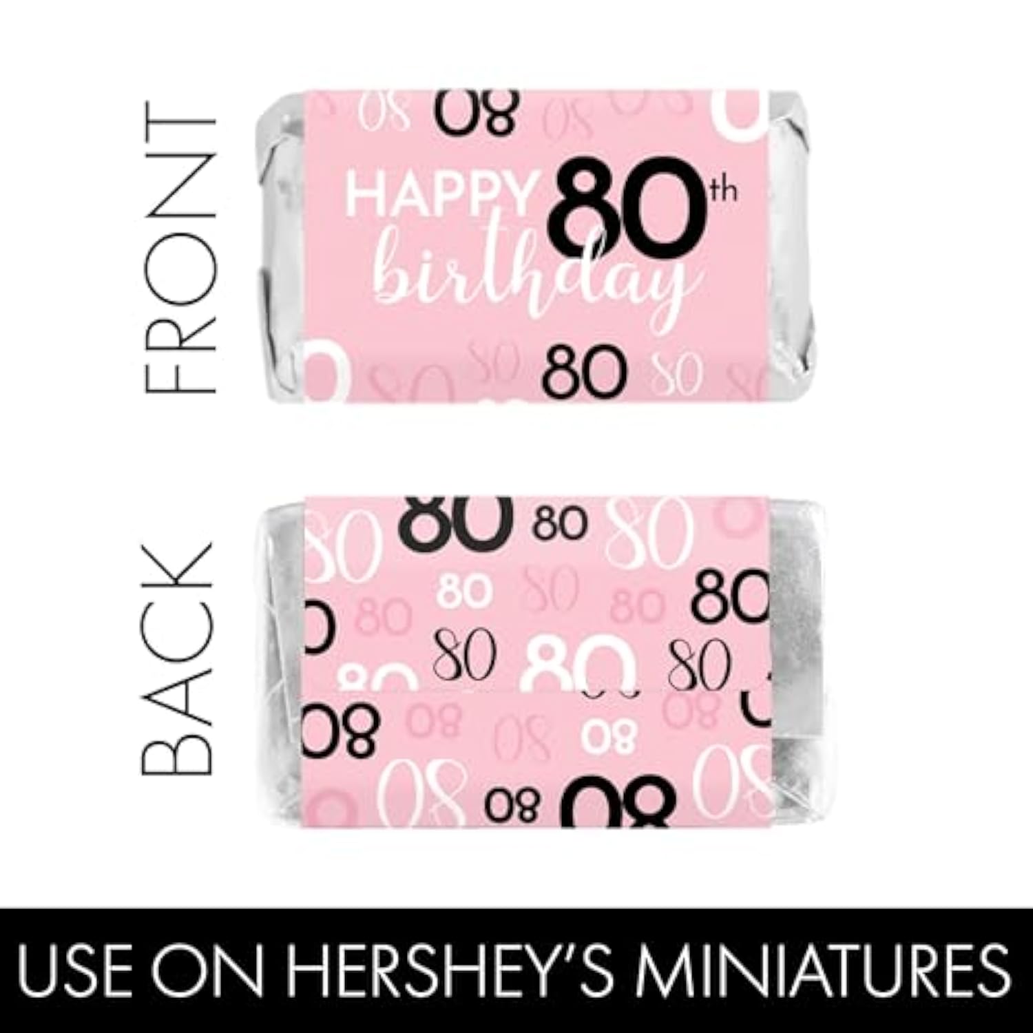 Pink, Black, And White 80Th Birthday Party Mini Candy Bar Wrappers - 42 Count, 80Th Birthday Decorations For Women
