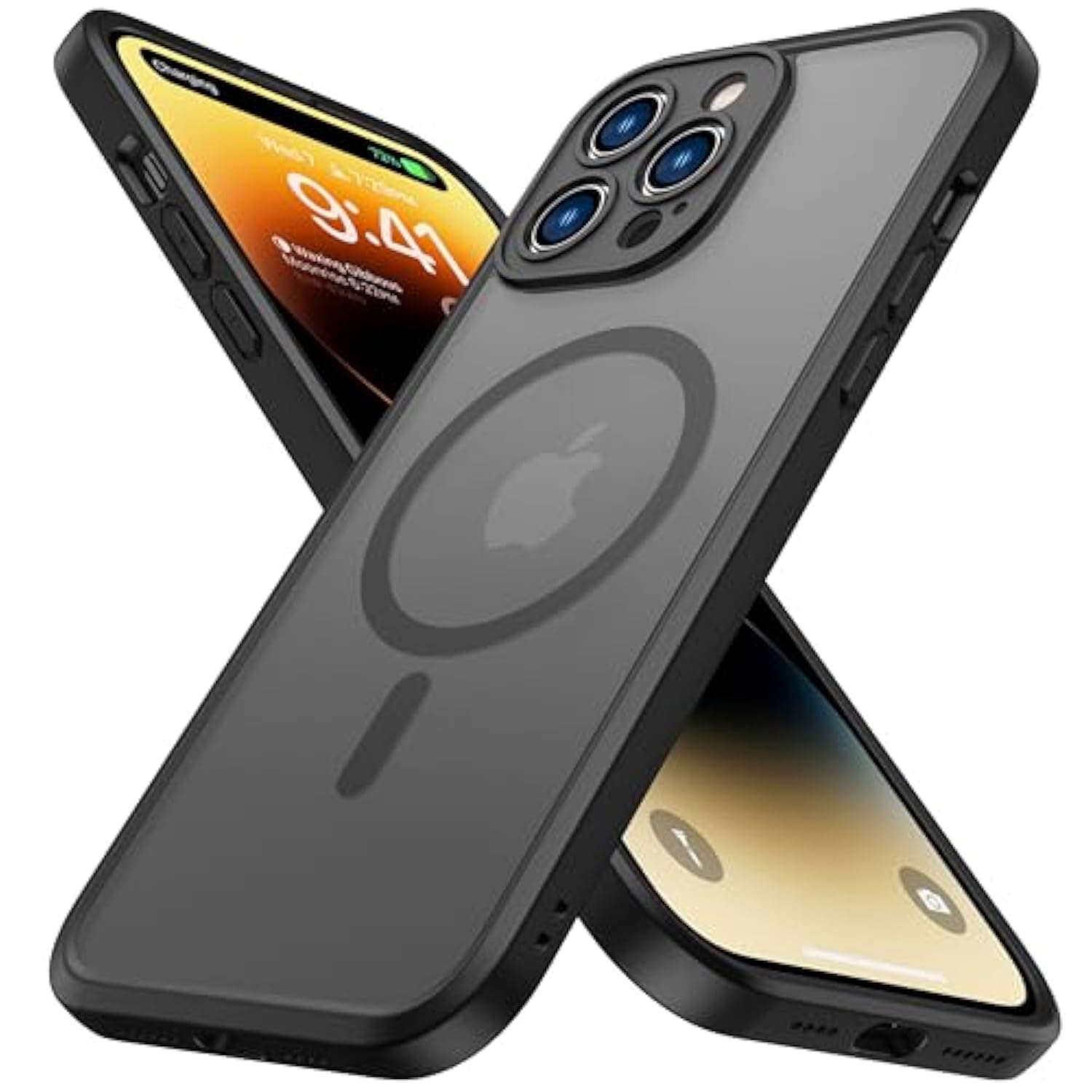 ImpactStrong Magnetic Guard Designed for iPhone 14 Pro Max Case [Camera Protection] [Military Grade Drop Tested] [Compatible with MagSafe] Slim Translucent Matte Phone Case (6.7") - Black