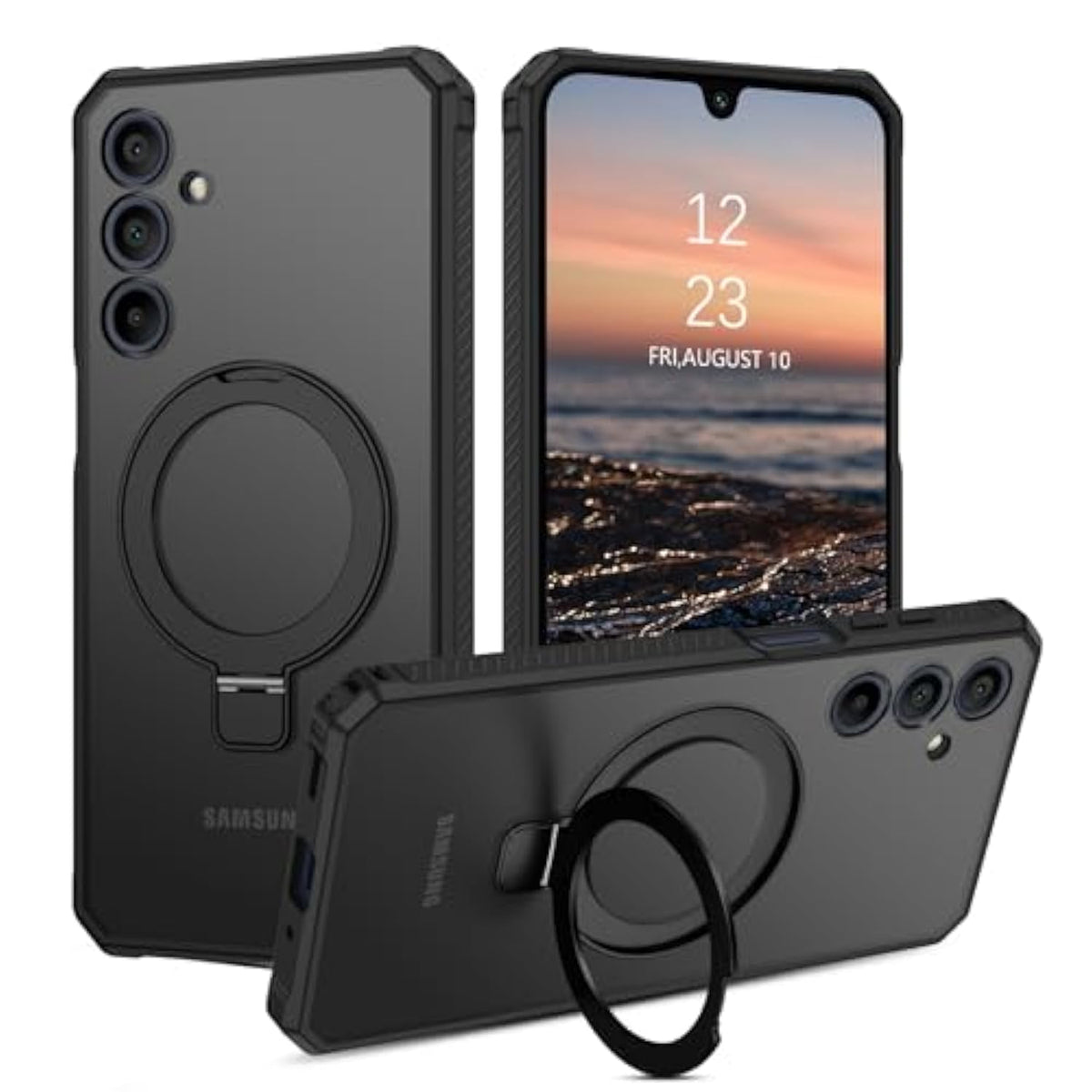 For Samsung Galaxy A16 5G Case With Stand, Magnetic Invisible Ring Holder Translucent Matte Back Slim Shockproof Protective Kickstand Case For Samsung Galaxy A16 5G, Black