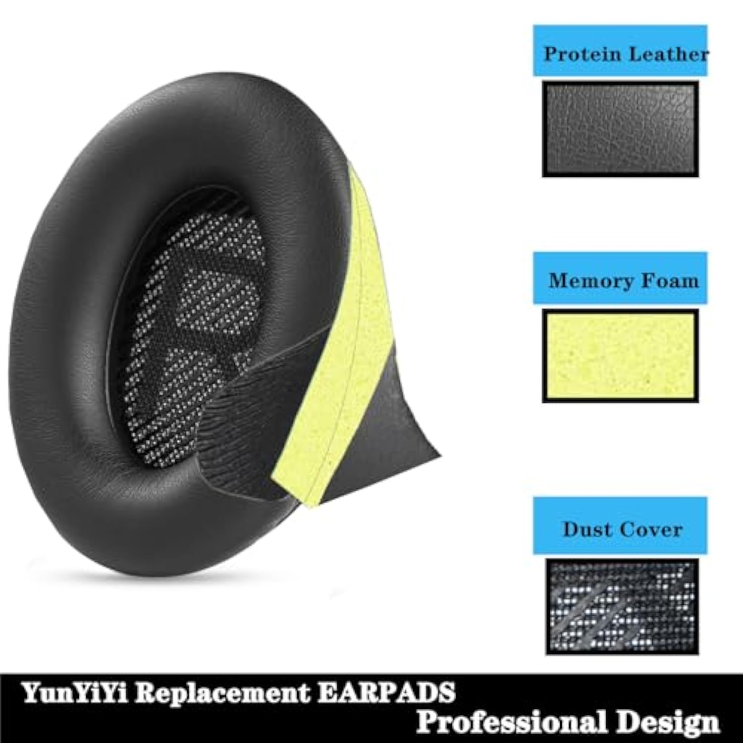 Ear Pads Cushions + Headband Replacement Earpads Compatible With Bose Quietcomfort 45 Qc45 35 Qc35, Qc35 Ii Over-Ear Headphones Easy Diy Installation,Protein Leather Parts (Black Kit)