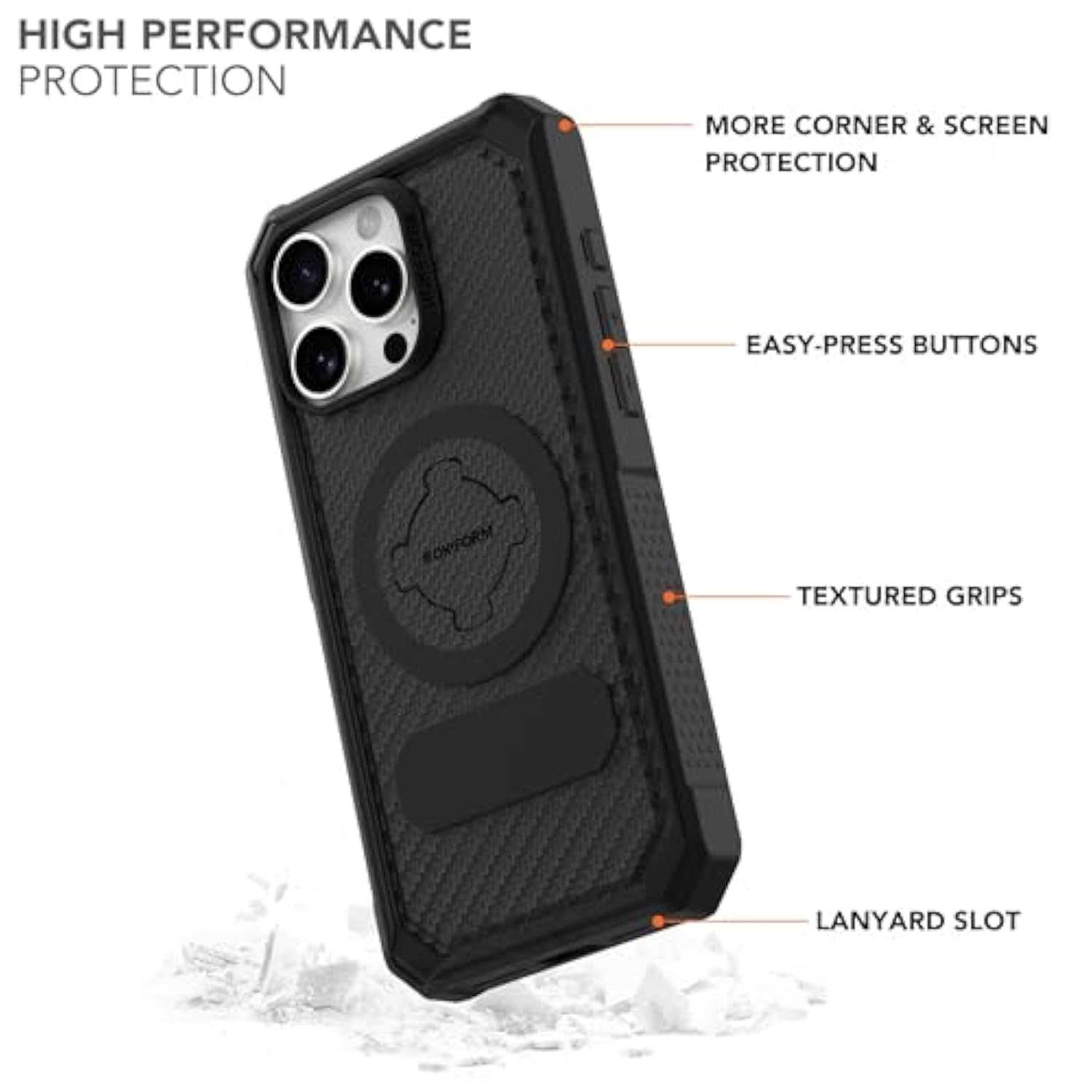Rokform Rugged Case Compatible with iPhone 16 Pro Max, Magnetic Cover (Black)