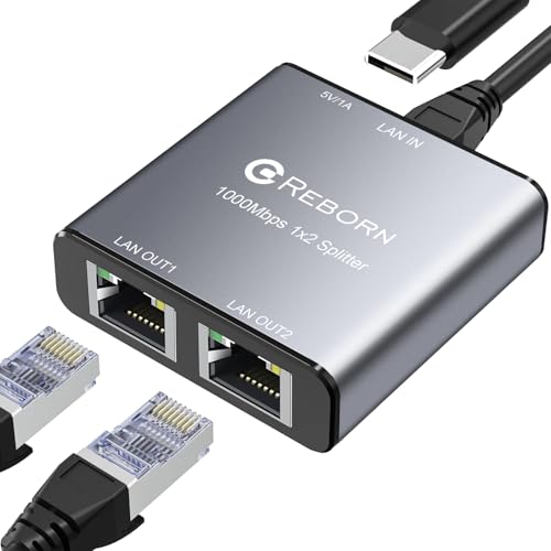 Ethernet Splitter 1 To 2 High Speed 1000Mbps, Rj45 Gigabit Ethernet Cable Splitter 1 To 2, Lan Splitter With Usb Power Cable For Cat 5/6/7/8 Cable [2 Devices Simultaneous Networking]