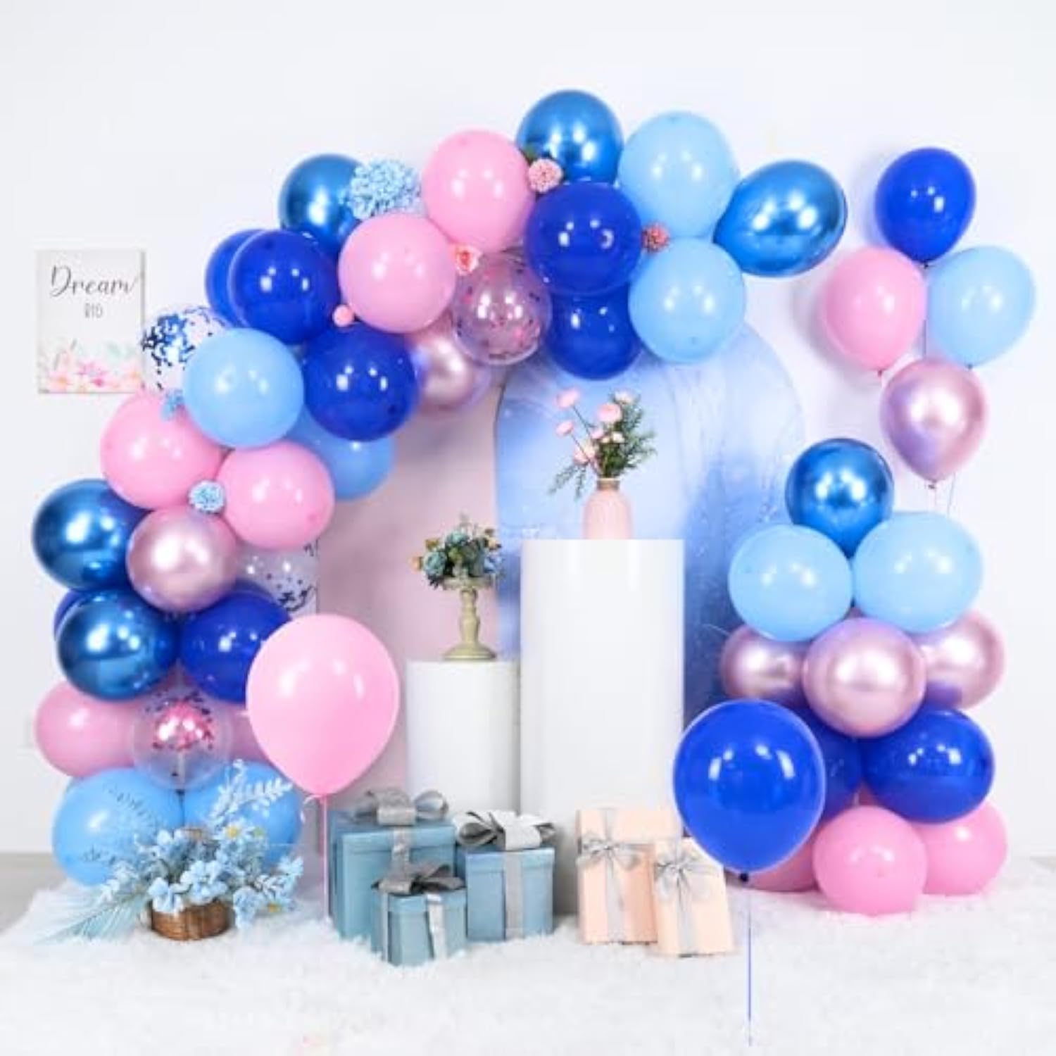 Pink And Blue Balloon Set - 50Pcs 12 Inch Pastel Confetti, Royal And Metallic Balloons For Kids Girls Birthday, Baby Shower, Gender Reveal Supplies