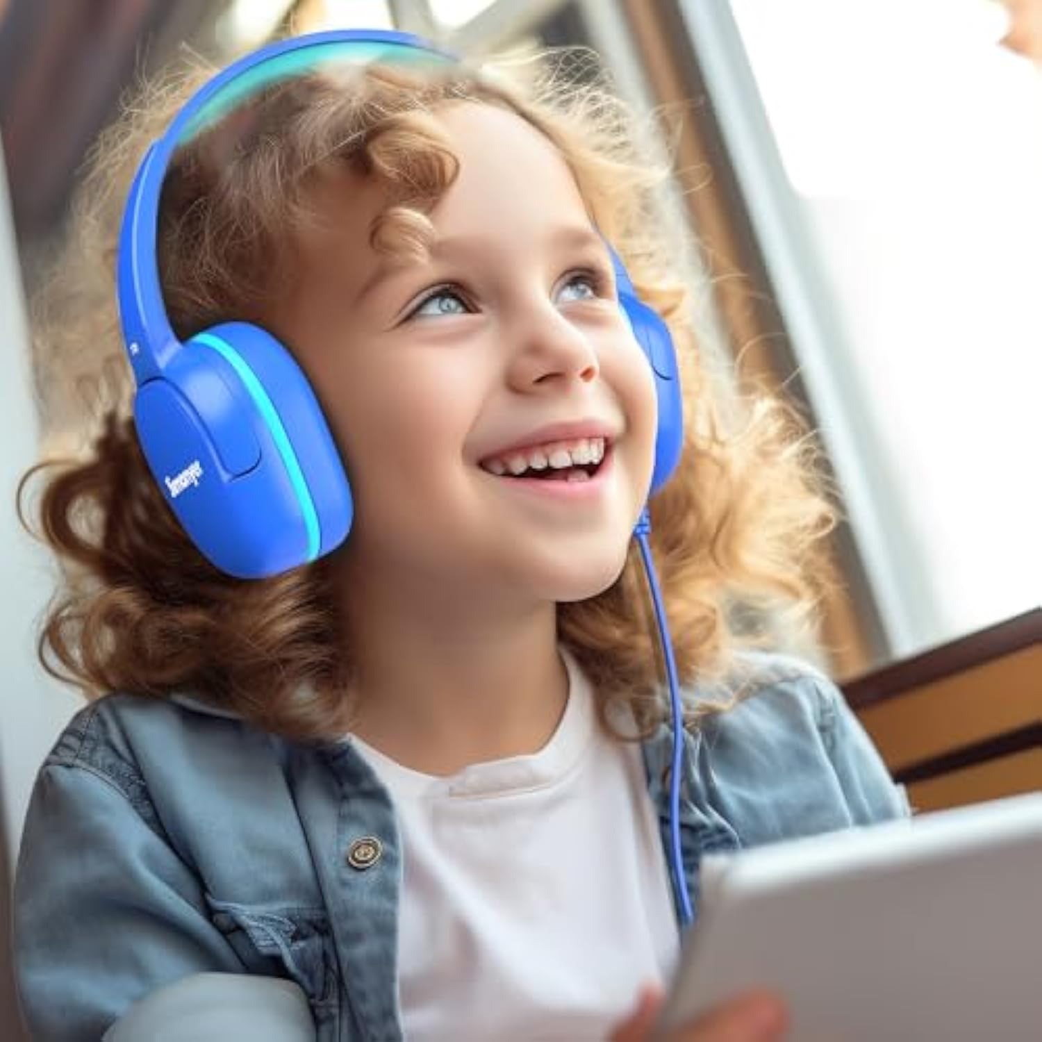 Kids Wired Headphones with 3.5mm Jack, Safe Volume, HD Stereo, Blue