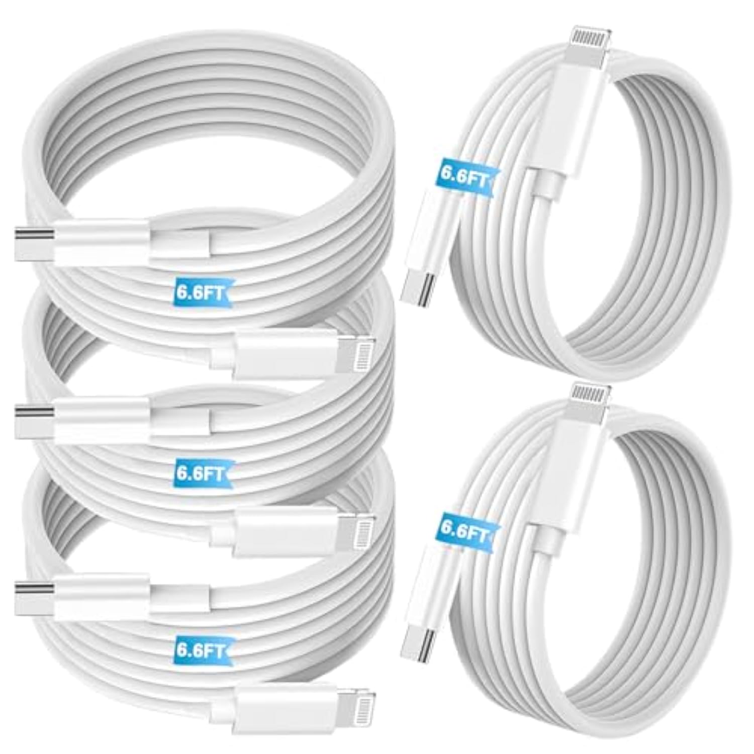 5Pack Pd Fast Charging Cable, ?Mfi Certified, 6.6Ft*5? Compatible With Iphone 14 13 12 11 Pro Max Xs Xr X 8 Plus, Ipad, Airpods, Usb C To Lightning Cable