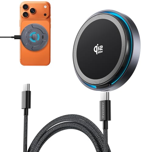 Qi2.2 Magnetic Wireless Charger: 25W Fast Charging Pad with Cooling Fan, Wireless Phone Charger with 6.6ft Cable for iPhone 17/16/15/14/13/12