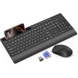 Wireless Keyboard And Mouse Combo - Full-Size Quiet Keyboard With Palm Rest, Phone Holder, Multimedia Keys, Power Switch, Compatible With Windows, Chrome Os, Pc, Laptop (Batteries Included)
