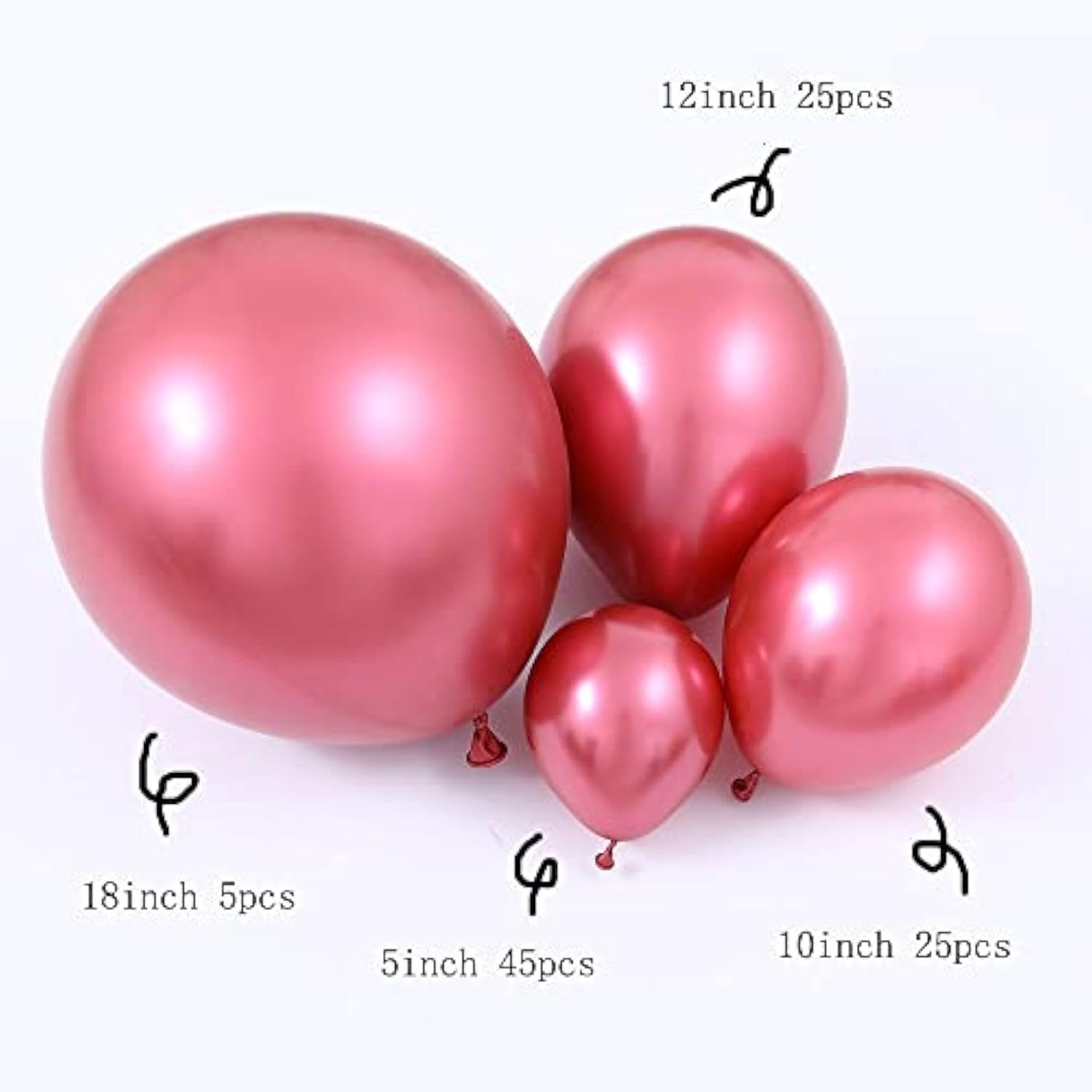 100Pcs Metallic Pink Latex Balloons Various Sizes Chrome Balloon 18/12