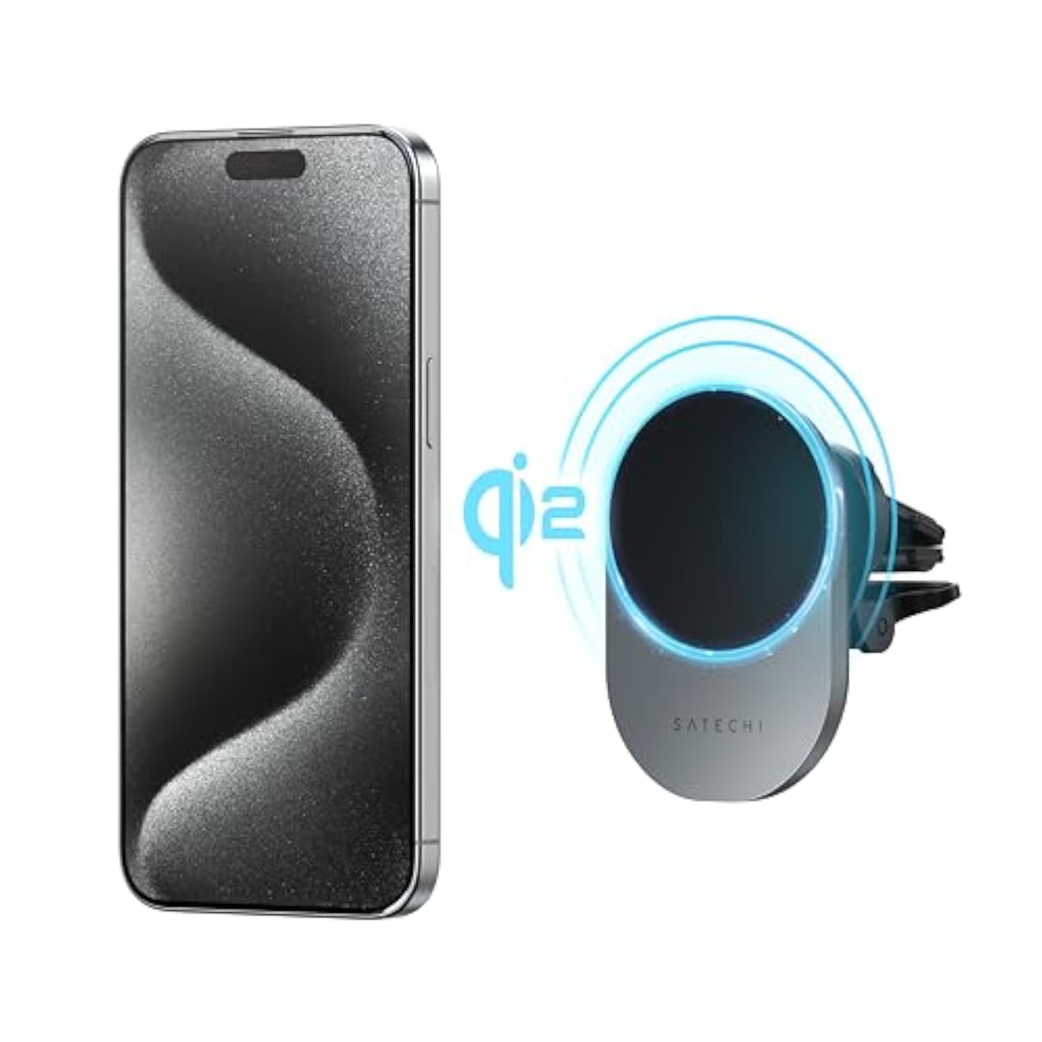 Satechi Qi2 Wireless Car Charger, Travel Friendly Car Phone Mount Charger For Air Vents, 15W Fast Car Charger, Compatible With Iphone Series 12, 13, 14, And 15