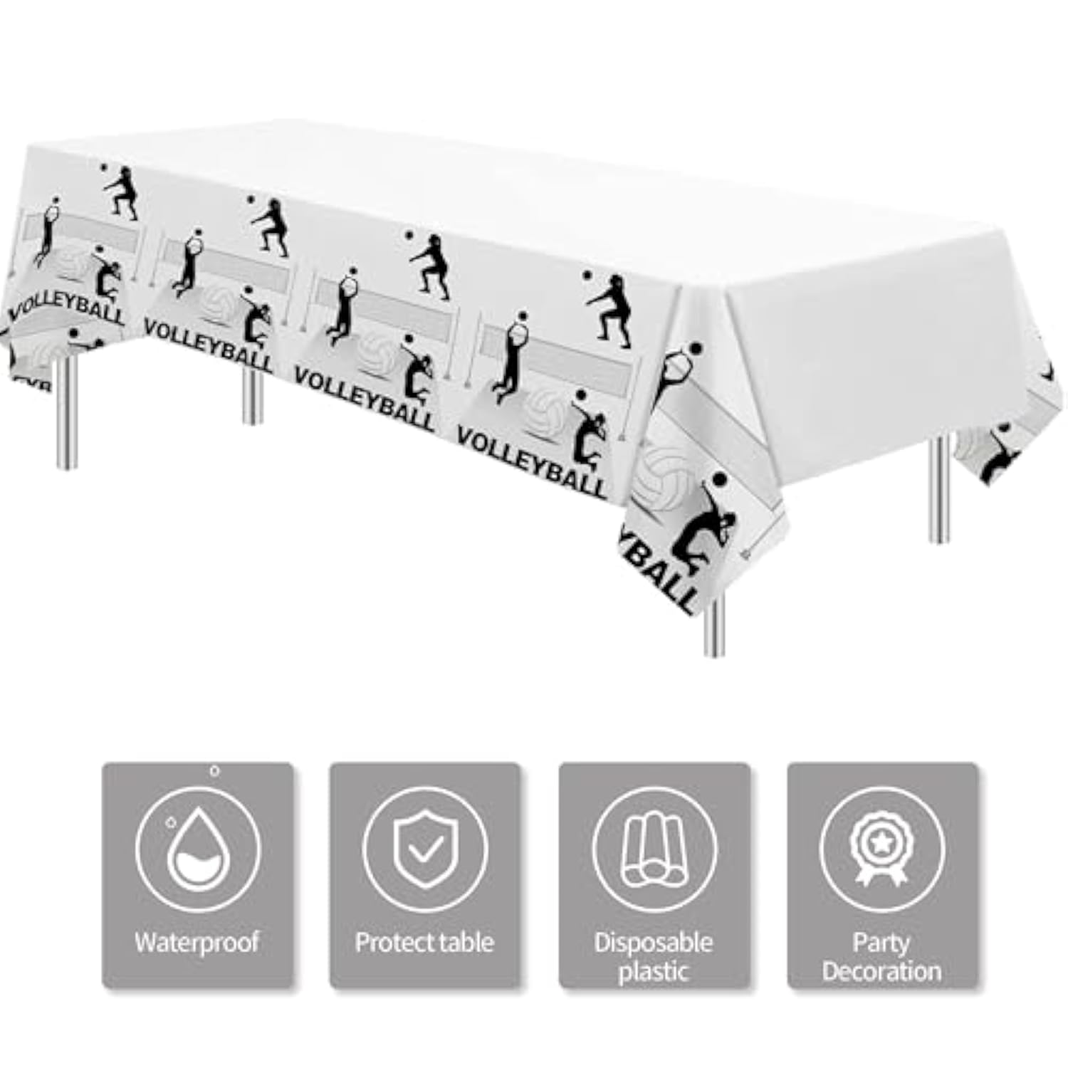 Volleyball Party Tablecloth Decorations - Disposable Volleyball Birthday Party Supplies Table Cover, Sports Theme Volleyball Baby Shower Decorations Table Cloth - 3 Pack (54In X 108In)