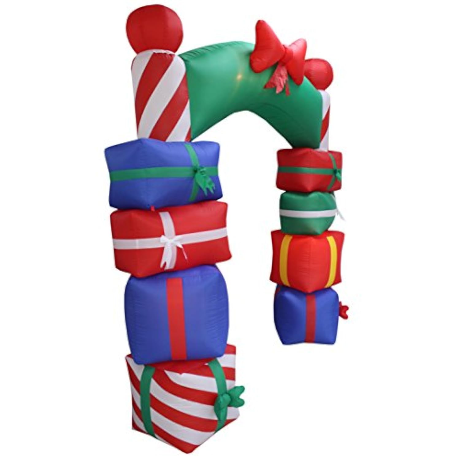 8 Foot Tall Lighted Christmas Inflatable Stacked Colorful Gift Boxes Archway With Red Bow Lights Outdoor Indoor Holiday