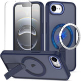 Magnetic For Iphone 16E Case With Screen Protector,[Compatible With Magsafe],[Skin Feeling],Slim Adjustable Kickstand Phone Case For Iphone 16E 6.1 Inches 2025,Dark Blue