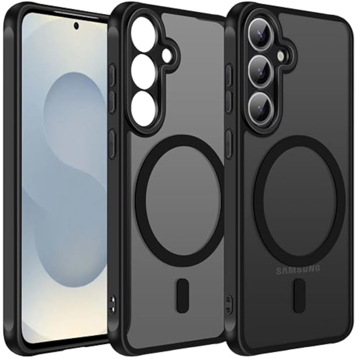 Magnetic Case For Samsung Galaxy S25 5G 6.2” [Compatible With Magsafe] [15 Ft Grade Protection] Magnetic Charger Case Bumper For S25, Frosted Translucent Back Phone Cover- Matte Black