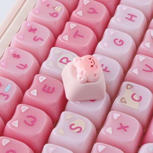 Artisan Esc Keycaps, Cute Pink Bear Keycaps, Resin Handmade Mechanical Keyboard Diy Personalized Custom Keycap, Single 1U Replace Key For Esc Key Mechanical Keyboard