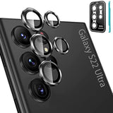 [3+2Pcs For Samsung Galaxy S22 Ultra Camera Lens Protector, 9H Tempered Glass Camera Cover Screen Protector Metal Individual Ring For S22 Ultra 5G 2022 [Installation Tray][Removal Tool]- Black