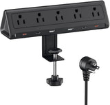 Desk Clamp Power Strip 5 Outlets 6 USB Ports PD40W USB C Fast Charging 6.5FT Extension Cord Black