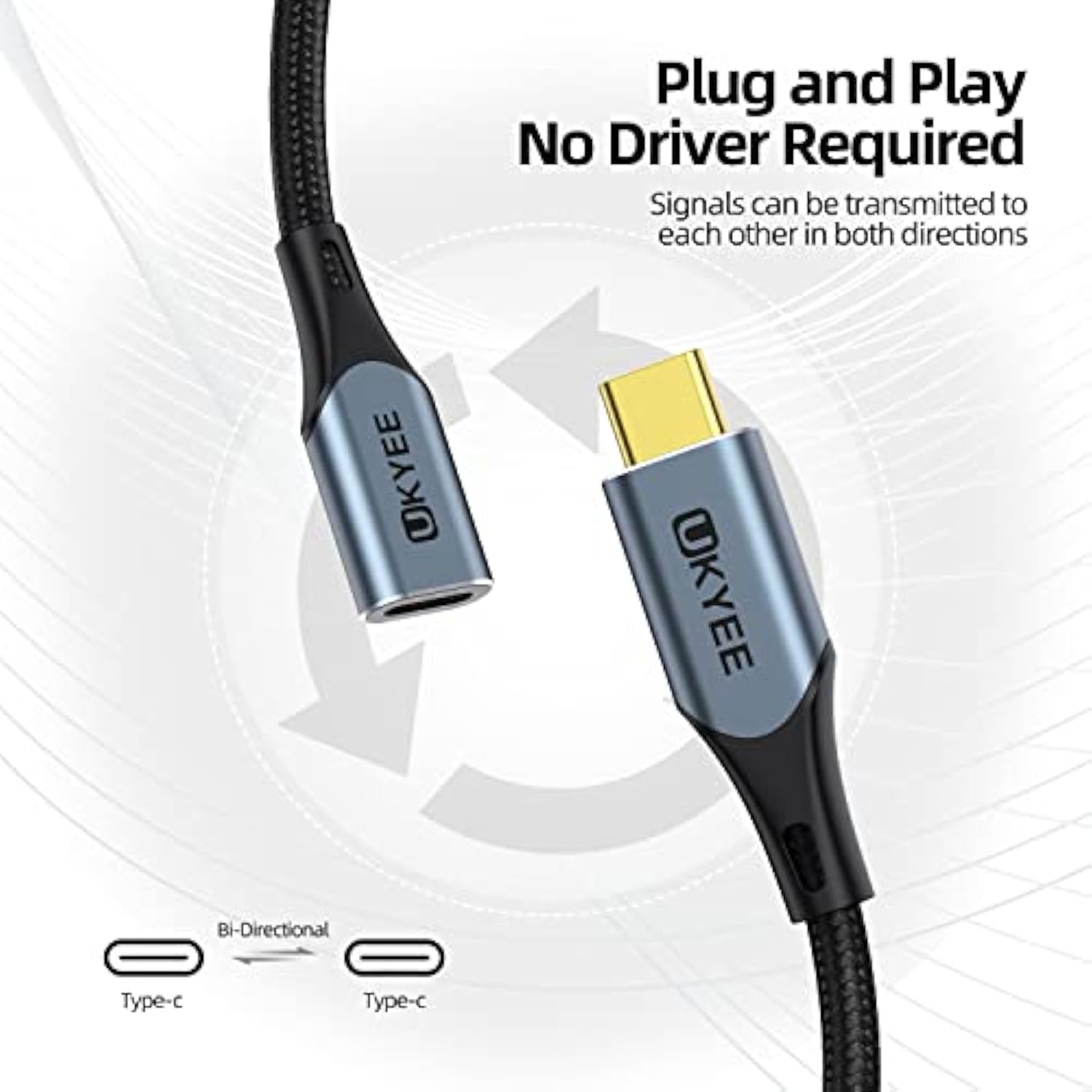 Usb C Extension Cable 3.3Ft (100W/10Gbps), Nylon Braided Usb 3.1 Type C Male T