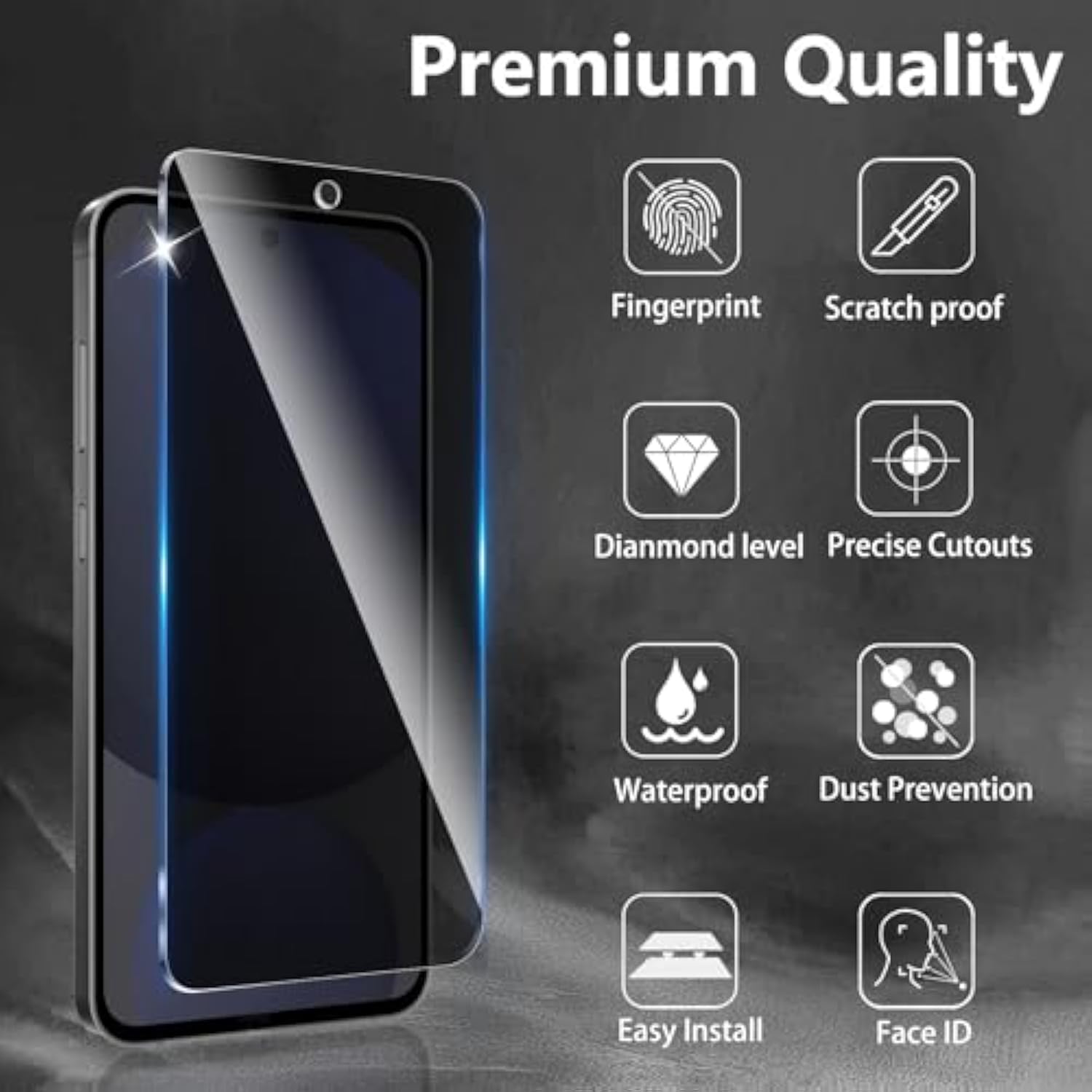 3 Pack Privacy Screen Protector Designed For Samsung Galaxy S24 Fe,Full Coverage Anti-Spy Tempered Glass Film,9H Hardness,Anti-Fingerprint,Bubble Free,Easy To Install