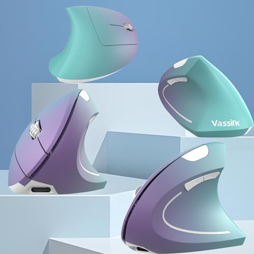Ergonomic Wireless Rechargeable Mouse, Usb A+Type C(2In 1) Connection, 800/1200/1600 Dpi, 6 Buttons, 2.4Ghz Carpal Tunnel Vertical Mice, For Laptop, Desktop,Macbook Purple Gradient Green