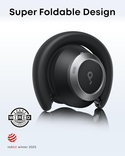 soundcore Space One Pro by Anker, Foldable Over-Ear Headphones for Travel and Work, Adaptive ANC, Hi-Res LDAC, Comfortable Fit, 60H Playtime, 5-Min