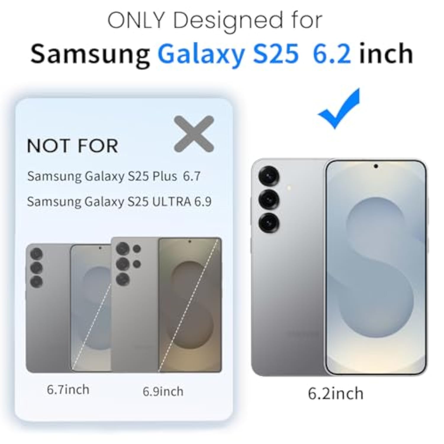 Anti-Yellowing For Samsung Galaxy S25 Crystal Clear Case With Screen Protector*1 Camera Lens Protector*1, [12Ft Mil-Grade Protection], Cover For Samsung Galaxy S25 6.2 Inch, Clear