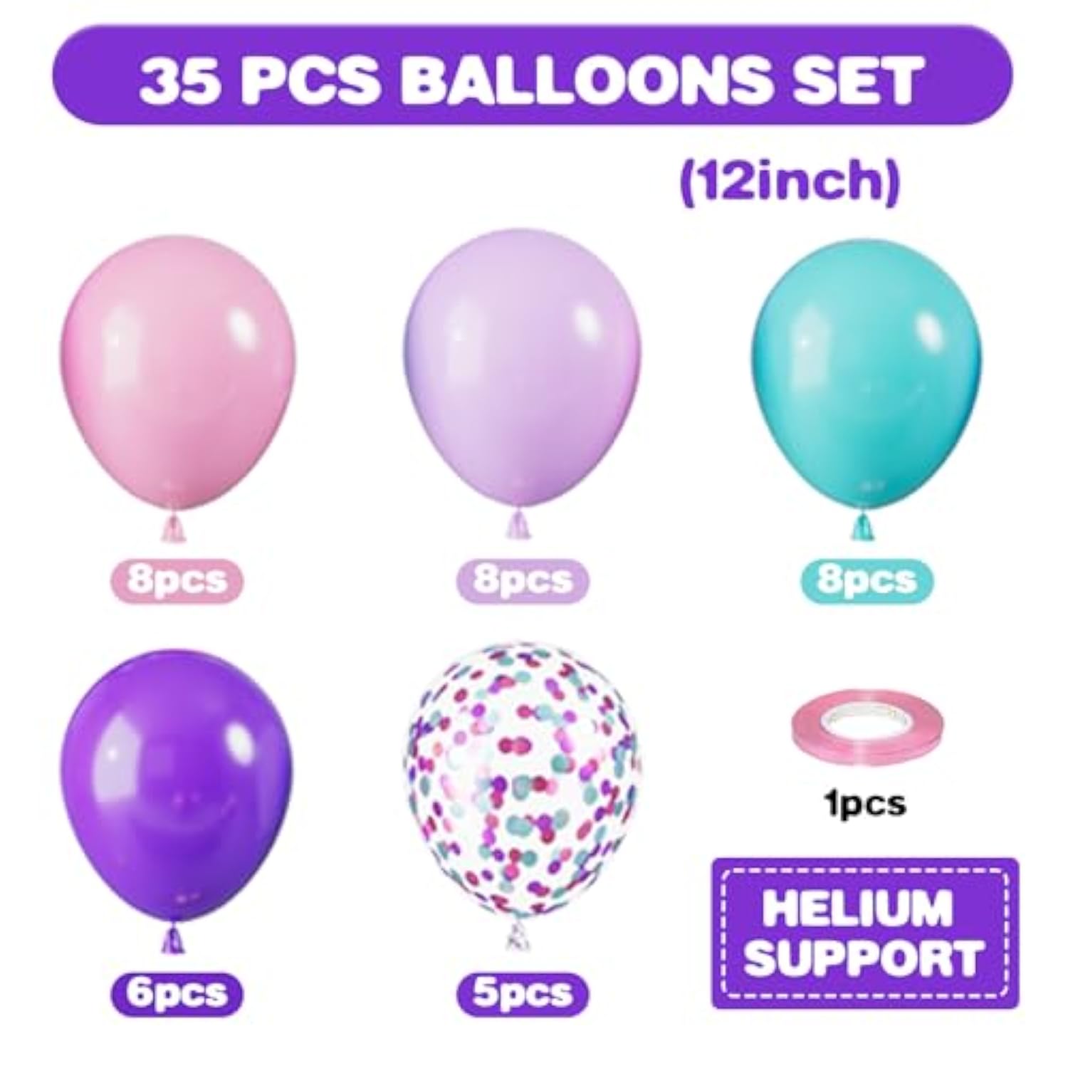 Mermaid Balloons, 12 Inch Blue Pink And Purple Balloons, Pastel Pink Latex Helium Balloons Teal Blue Purple Confetti Balloons For Girls Birthday Baby Shower Mermaid Princess Theme Decorations