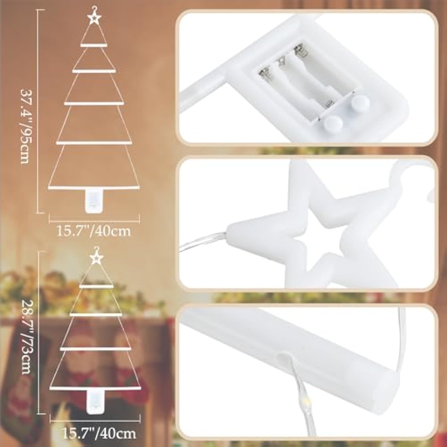 2 Pcs Christmas Tree Ladder Lights With Remote, 3 Ft & 2.4 Ft Window Wall Hanging Lights With Timer & 8 Modes, Led Chris