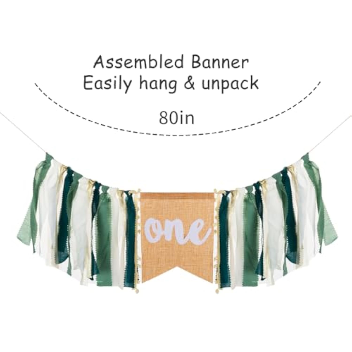 Safari Jungle 1st Birthday Highchair Banner, Dark Green Burlap Cake Smash Decor